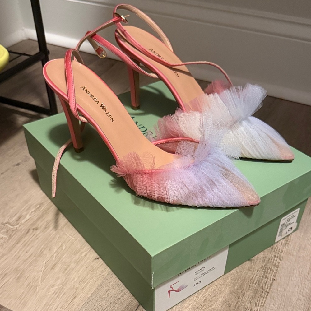NIB Andrew Waven Pink and White Tulle Heels 40.5